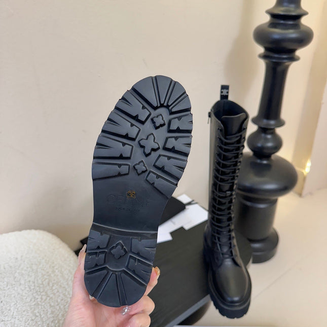 CELINE 26S LACE-UP HIGH-TOP BOOTS 45 MM IN BLACK CALFSKIN