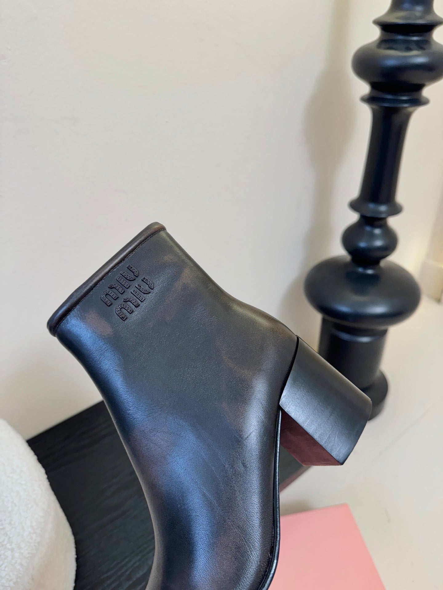 MIUMIU 25S ANKLE BOOTS 65MM IN BLACK BROWN CALFSKIN