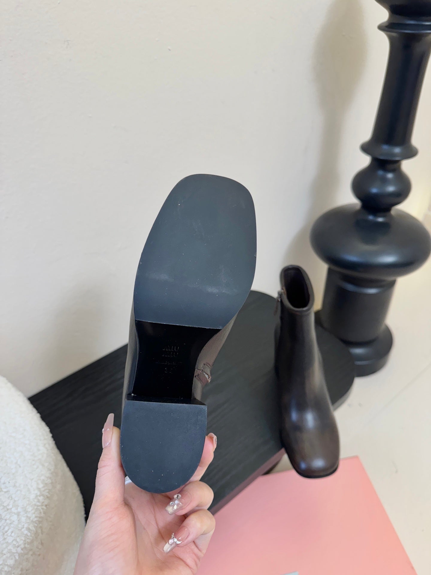 MIUMIU 25S ANKLE BOOTS 65MM IN BLACK BROWN CALFSKIN