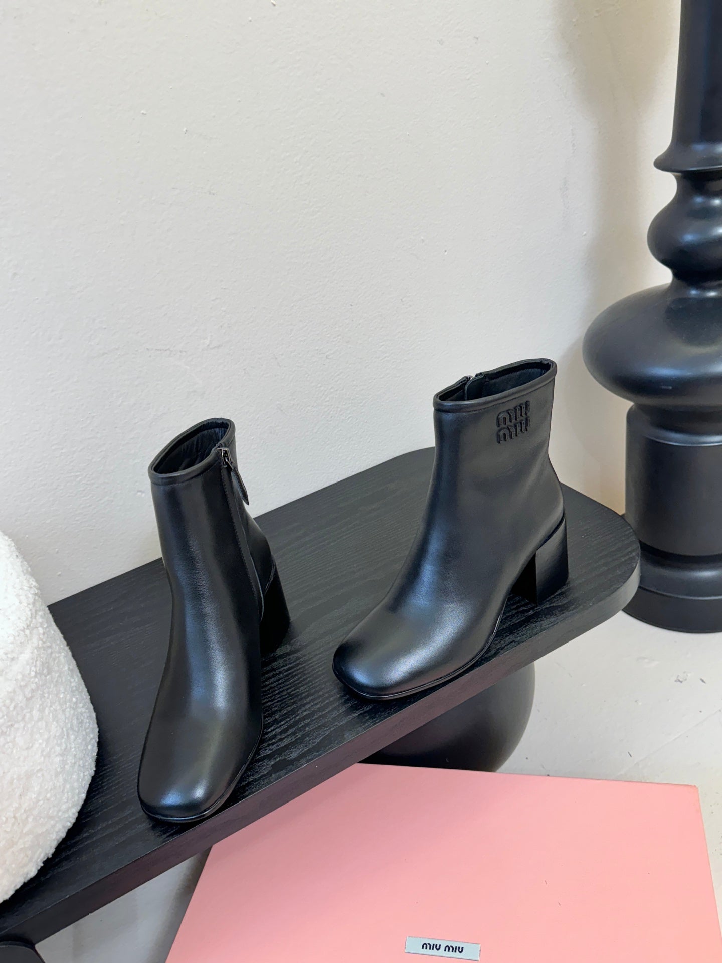 MIUMIU 25S ANKLE BOOTS 65MM IN BLACK CALFSKIN