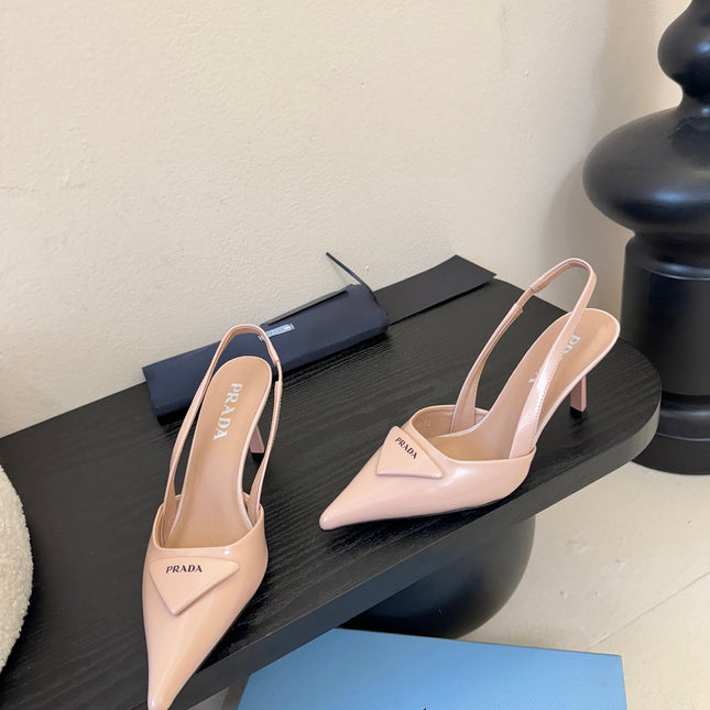 PRADA 26S POINTED TOE SLINGBACK HEELS 60MM IN LIGHT PINK CALFSKIN WITH LOGO