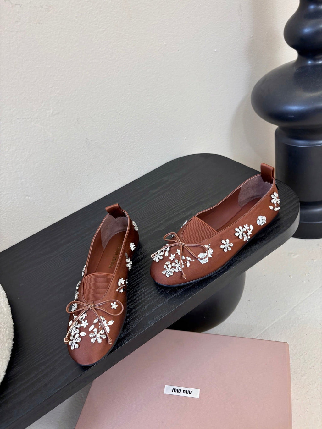 MIUMIU 25S MARY JANE SHOES IN DARK BROWN SATIN