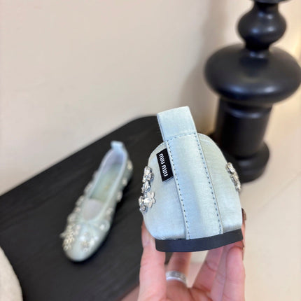 MIUMIU 25S MARY JANE SHOES IN LIGHT BLUE SATIN