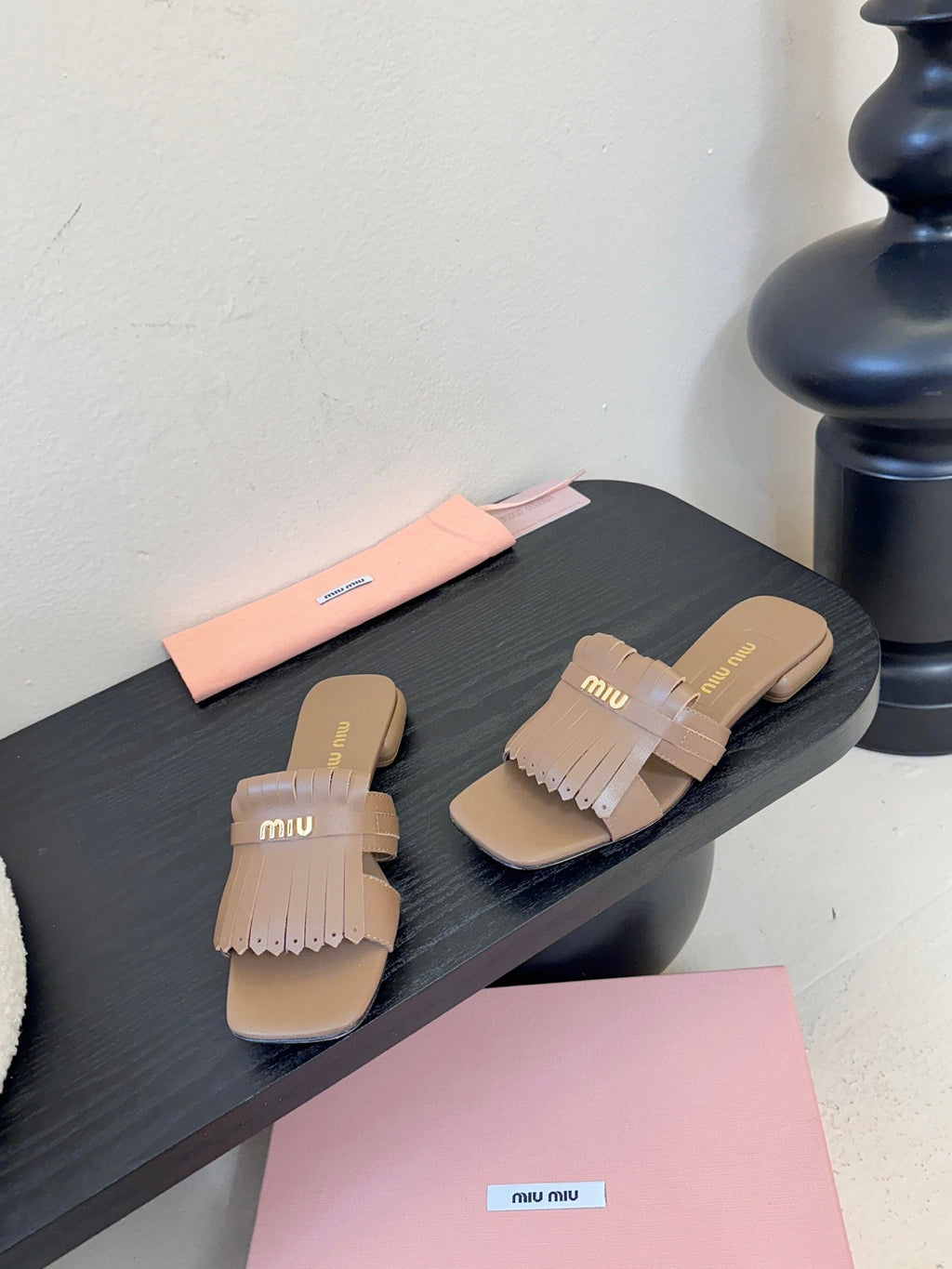 MIUMIU 26S FLAT SLIPPERS IN BROWN CALFSKIN