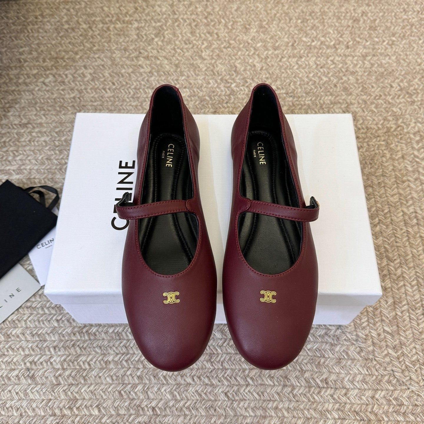 CELINE 26S BALLERINA FLATS IN DARK RED LAMBSKIN