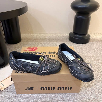 MIUMIU 26S LACE-UP BALLET IN BLACK CALFSKIN