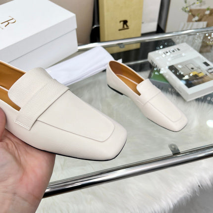 THE ROW 26S PENNY LOAFER FLATS IN IVORY WHITE GRAINED CALFSKIN