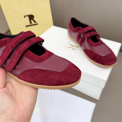 THE ROW 26S DOUBLE STRAP MARY JANE SNEAKERS IN BURGUNDY RED CALFSKIN AND SUEDE