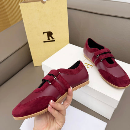 THE ROW 26S DOUBLE STRAP MARY JANE SNEAKERS IN BURGUNDY RED CALFSKIN AND SUEDE