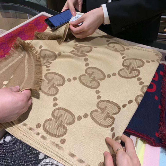 DOUBLE-SIDED SCARF 200 CM IN COFFEE AND TAN BROWN WOOL AND SILK  398287