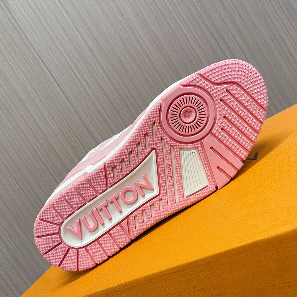 LV 26S LOW TOP SNEAKERS IN WHITE AND LIGHT PINK CALFSKIN WITH MONOGRAM SOLE DETAIL