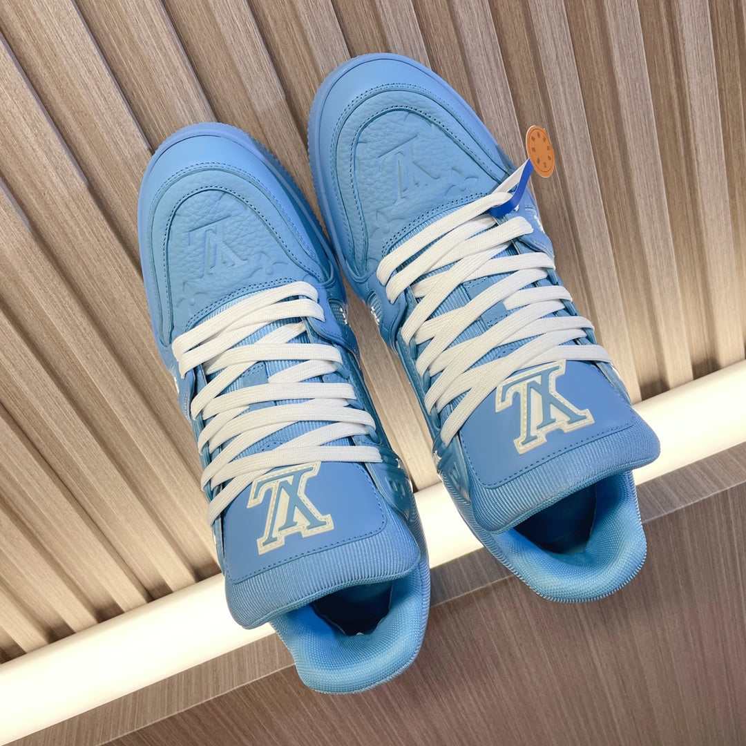 LV 26S LOW TOP SNEAKERS IN LIGHT BLUE EMBOSSED MONOGRAM CALFSKIN