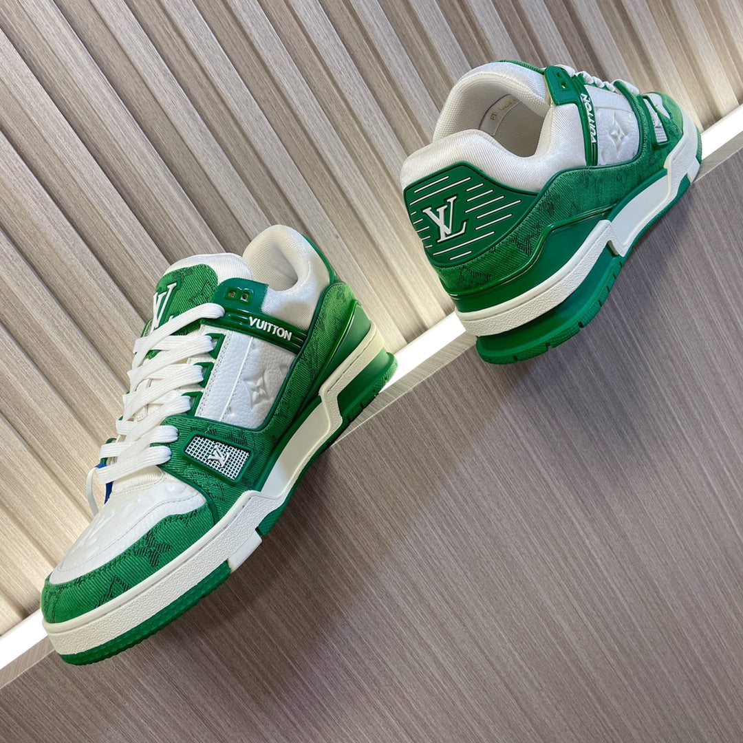 LV 26S LOW TOP SNEAKERS IN GREEN MONOGRAM DENIM AND WHITE CALFSKIN