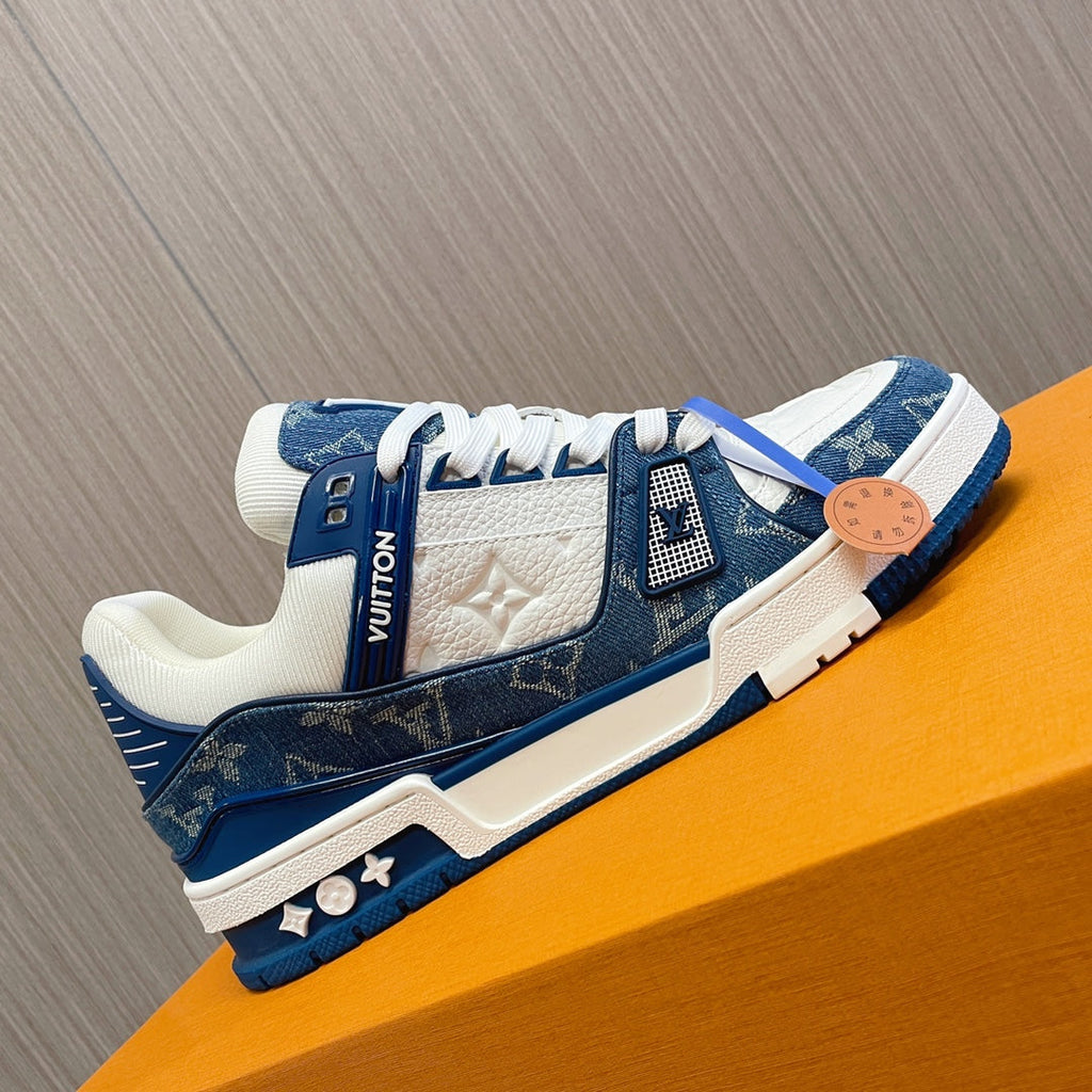 LV 26S LOW TOP SNEAKERS IN BLUE MONOGRAM DENIM AND WHITE CALFSKIN