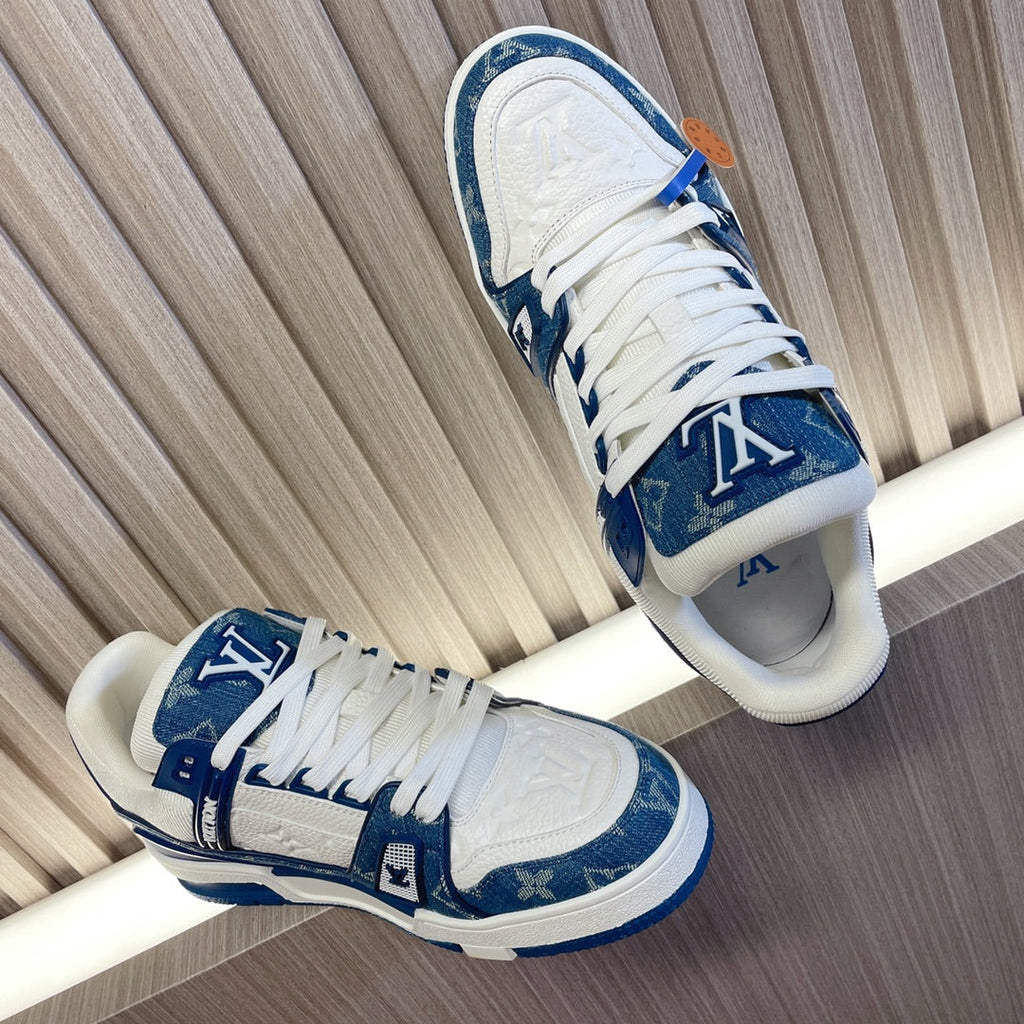 LV 26S LOW TOP SNEAKERS IN BLUE MONOGRAM DENIM AND WHITE CALFSKIN