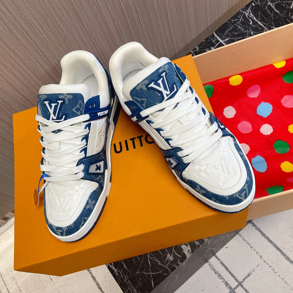 LV 26S LOW TOP SNEAKERS IN BLUE MONOGRAM DENIM AND WHITE CALFSKIN