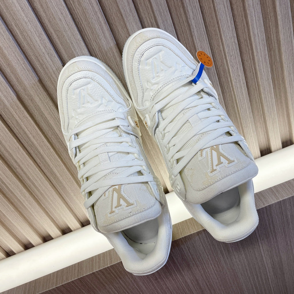 LV 26S LOW TOP SNEAKERS IN WHITE MONOGRAM DENIM AND CALFSKIN
