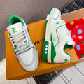 LV 26S LOW TOP SNEAKERS IN WHITE GREEN CALFSKIN WITH MONOGRAM SOLE DETAIL