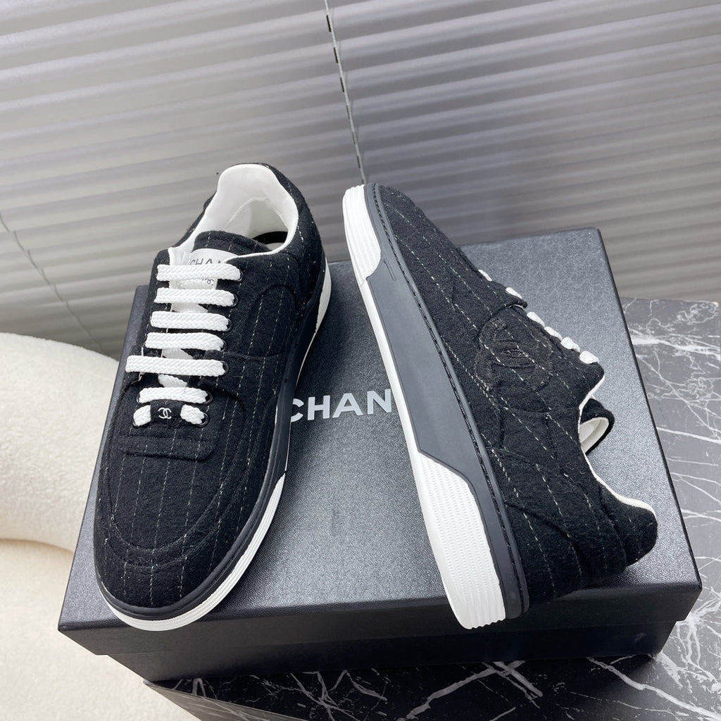 TRAINER SHOES IN BLACK WOOL FABRIC