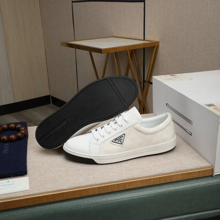 PRA RE-NYLON SNEAKERS IN WHITE LEATHER AND FABRIC