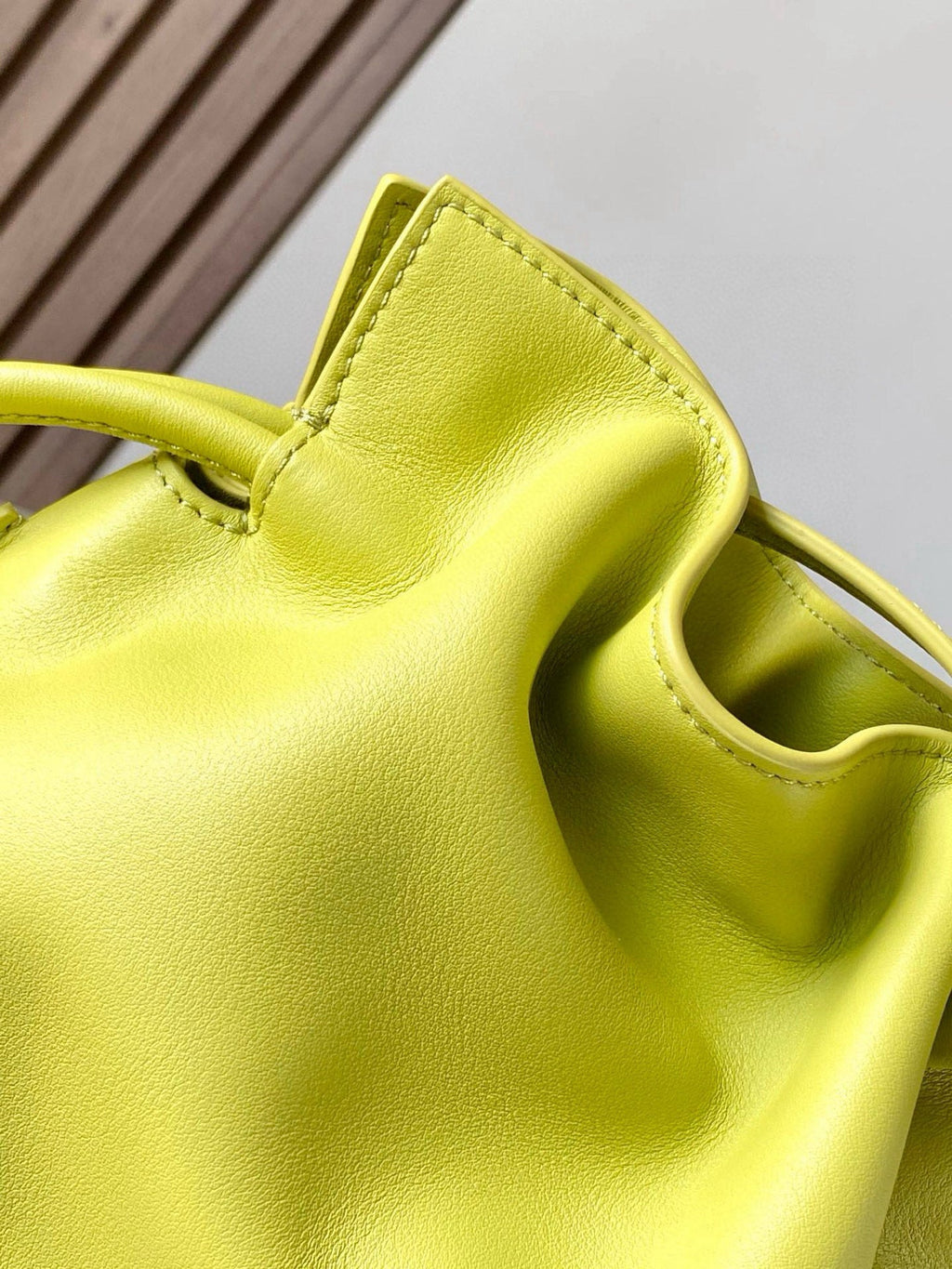 LOEWE 25S MEDIUM FLAMENCO CLUTCH BAG 23 IN LIME GOLD CALFSKIN