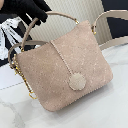 CHANEL 26S BUCKET SHOULDER BAG 26 IN LIGHT BEIGE SUEDE AND CALFSKIN GOLD HARDWARE