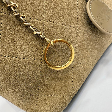 CHANEL 26S BUCKET SHOULDER BAG 26 IN LIGHT BROWN SUEDE AND CALFSKIN GOLD HARDWARE