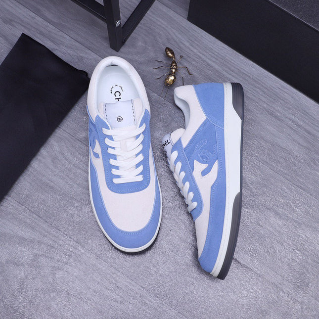 CC BLUE WHITE SUEDE LOW TOP SNEAKERS