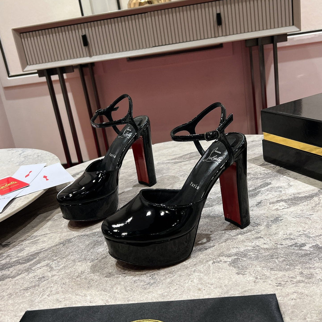 LOO PUMPS 130MM IN BLACK PATENT CALFSKIN