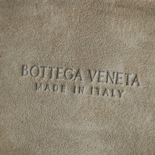 BOTTEGA VENETA 25S SMALL JODIE 36 IN MUTED TAUPE SUEDE GOLD HARDWARE