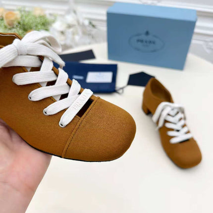 PRADA 25S MARY JANE SHOES 55 MM IN DARK CARAMEL BROWN CANVAS FABRIC