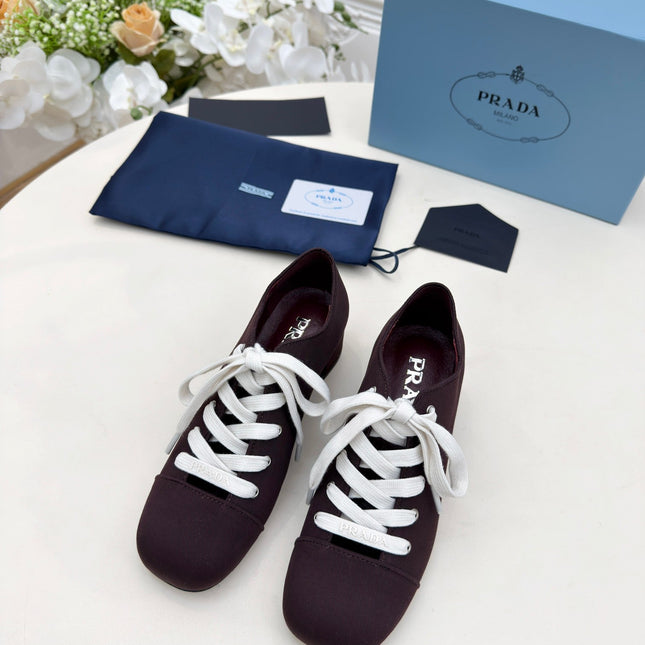 PRADA 25S MARY JANE SHOES 55 MM IN DEEP WINE BROWN CANVAS FABRIC