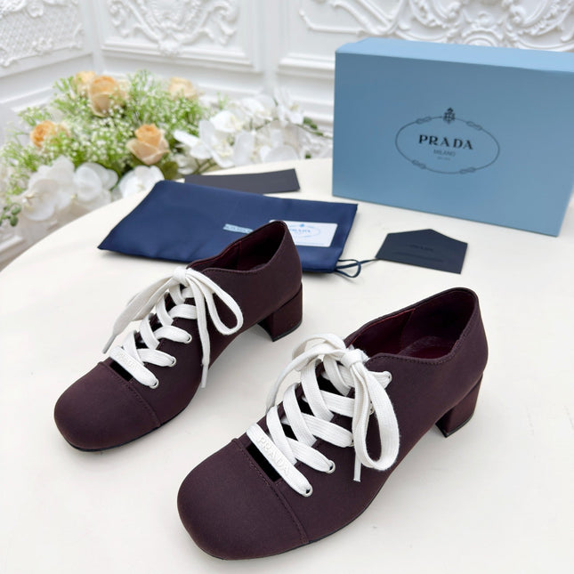 PRADA 25S MARY JANE SHOES 55 MM IN DEEP WINE BROWN CANVAS FABRIC