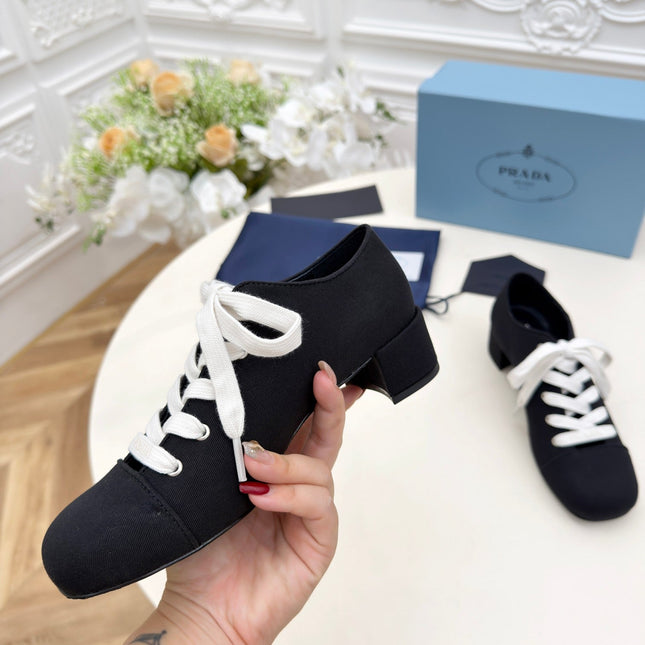PRADA 25S MARY JANE SHOES 55 MM IN BLACK CANVAS FABRIC