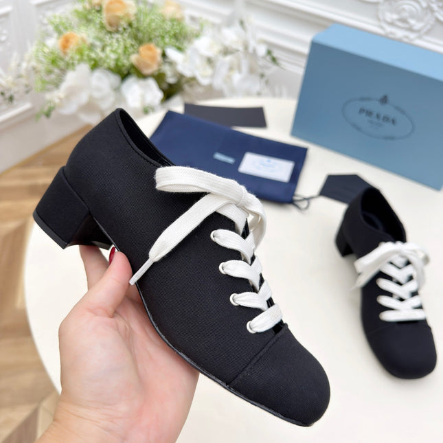 PRADA 25S MARY JANE SHOES 55 MM IN BLACK CANVAS FABRIC