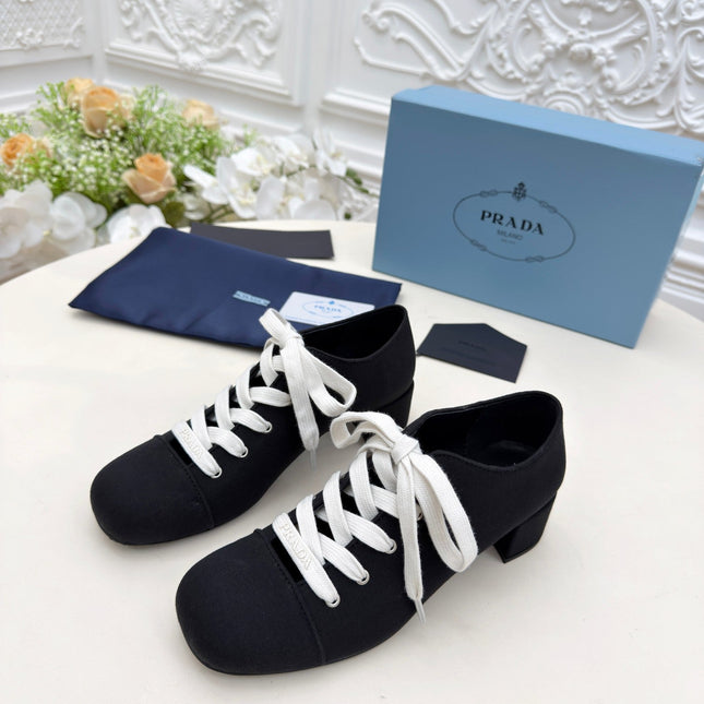 PRADA 25S MARY JANE SHOES 55 MM IN BLACK CANVAS FABRIC