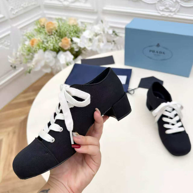 PRADA 25S MARY JANE SHOES 55 MM IN BLACK CANVAS FABRIC