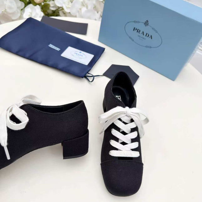 PRADA 25S MARY JANE SHOES 55 MM IN BLACK CANVAS FABRIC