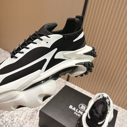 BALMAIN 26S SNEAKERS 60 MM IN WHITE AND BLACK CALFSKIN