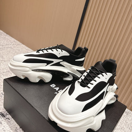 BALMAIN 26S SNEAKERS 60 MM IN WHITE AND BLACK CALFSKIN