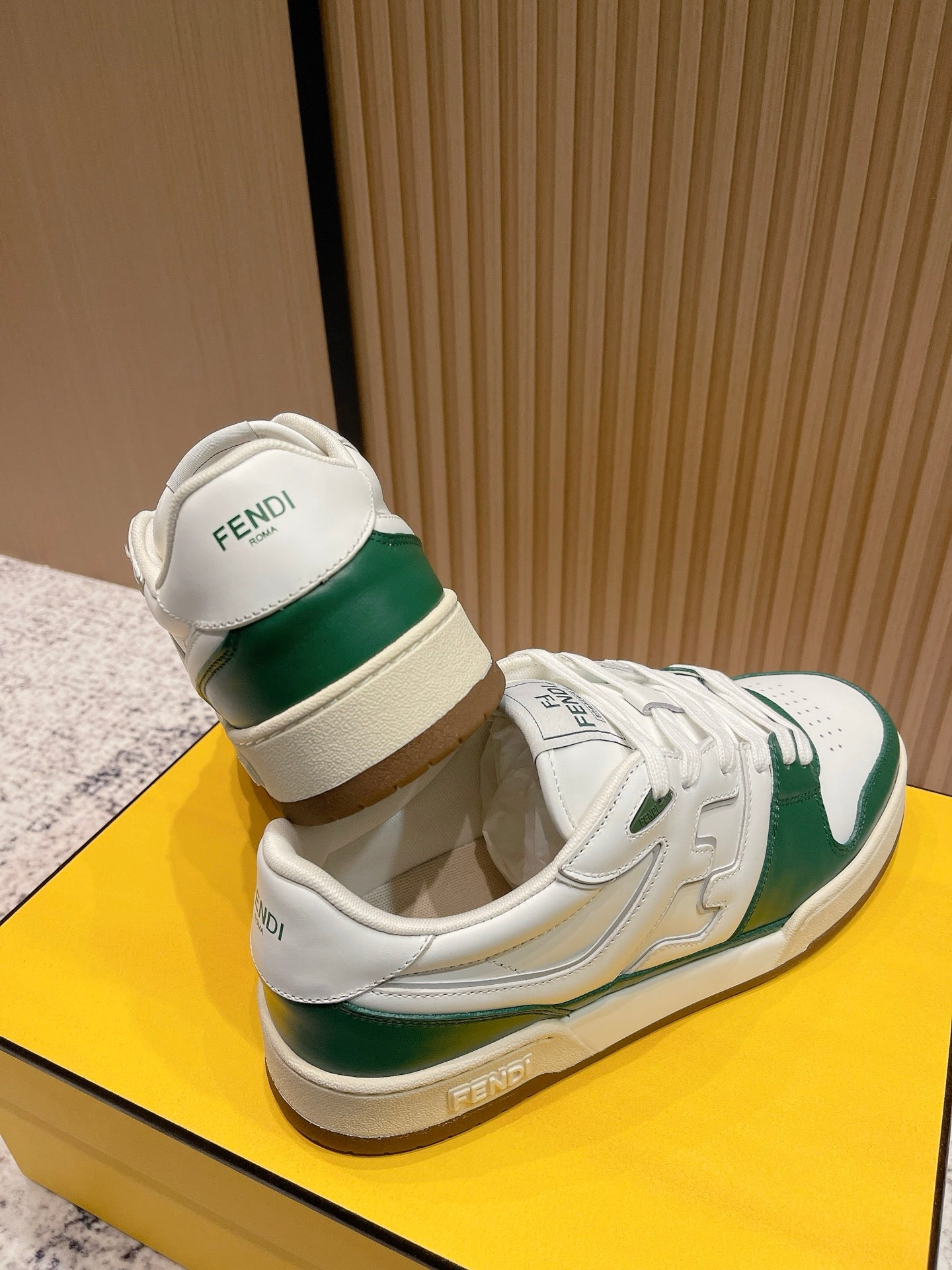 FENDI 25S MATCH SNEAKERS IN WHITE AND GREEN CALFSKIN STYLE 11