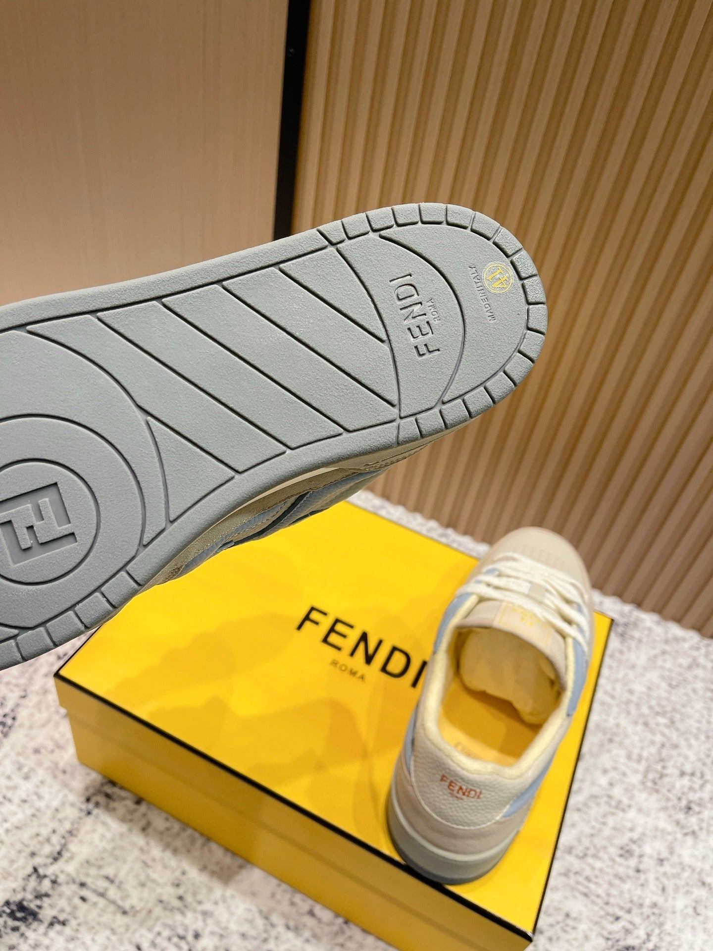 FENDI 25S MATCH SNEAKERS IN BEIGE MIX BLUE CALFSKIN AND SUEDE STYLE 10