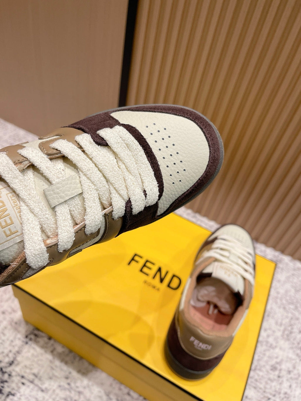 FENDI 25S MATCH SNEAKERS IN BEIGE CALFSKIN AND DARK BROWN SUEDE STYLE 8
