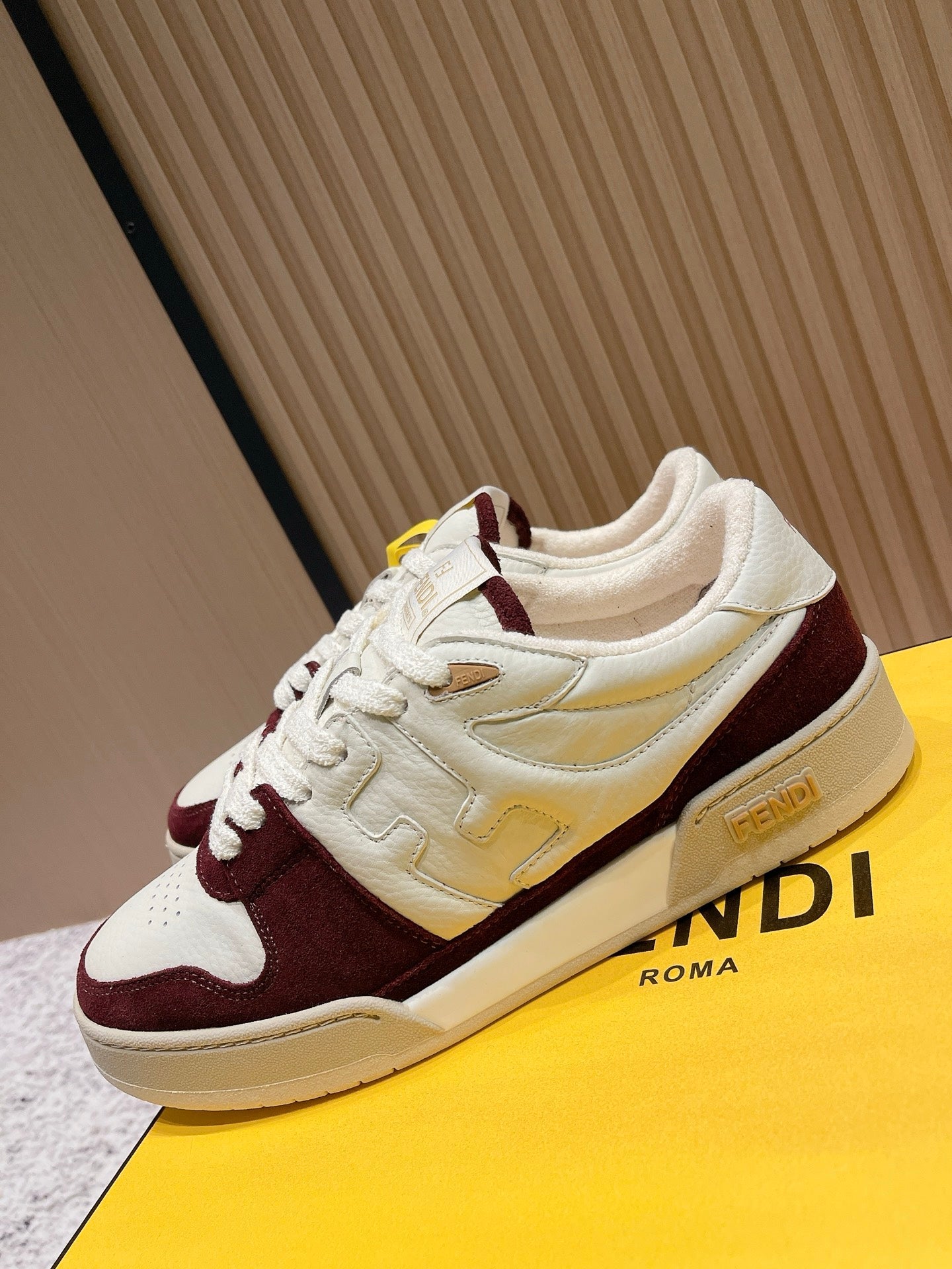 FENDI 25S MATCH SNEAKERS IN BEIGE CALFSKIN AND RED SUEDE STYLE 7
