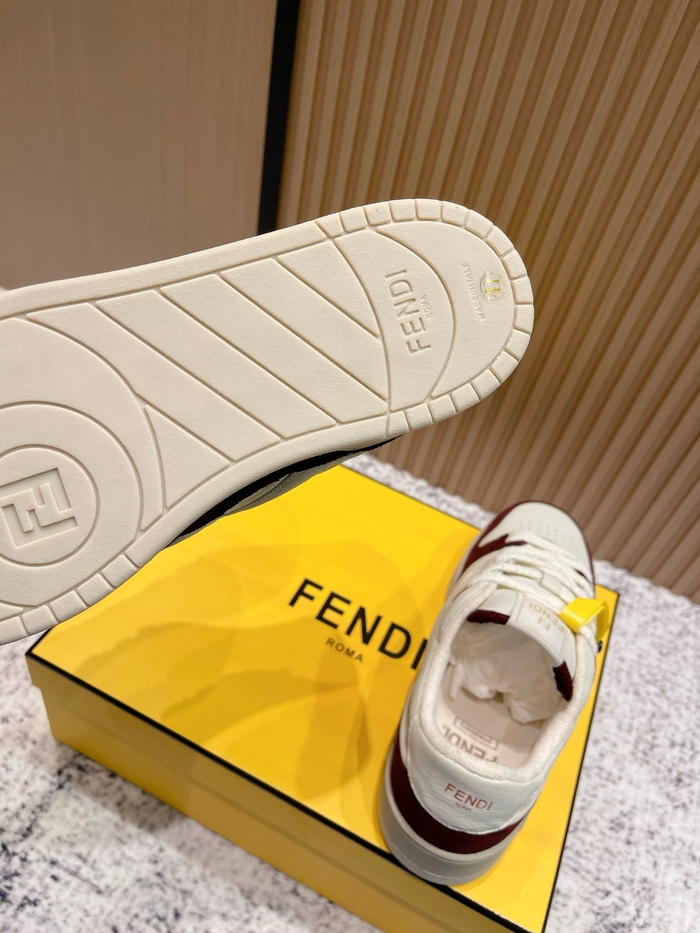 FENDI 25S MATCH SNEAKERS IN BEIGE CALFSKIN AND RED SUEDE STYLE 7