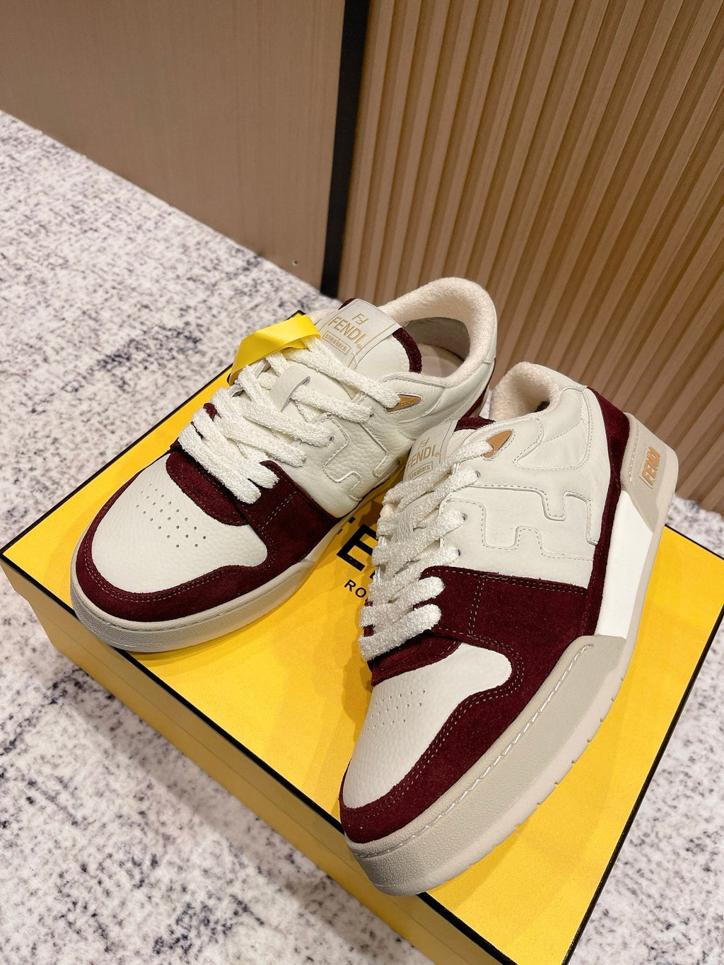 FENDI 25S MATCH SNEAKERS IN BEIGE CALFSKIN AND RED SUEDE STYLE 7