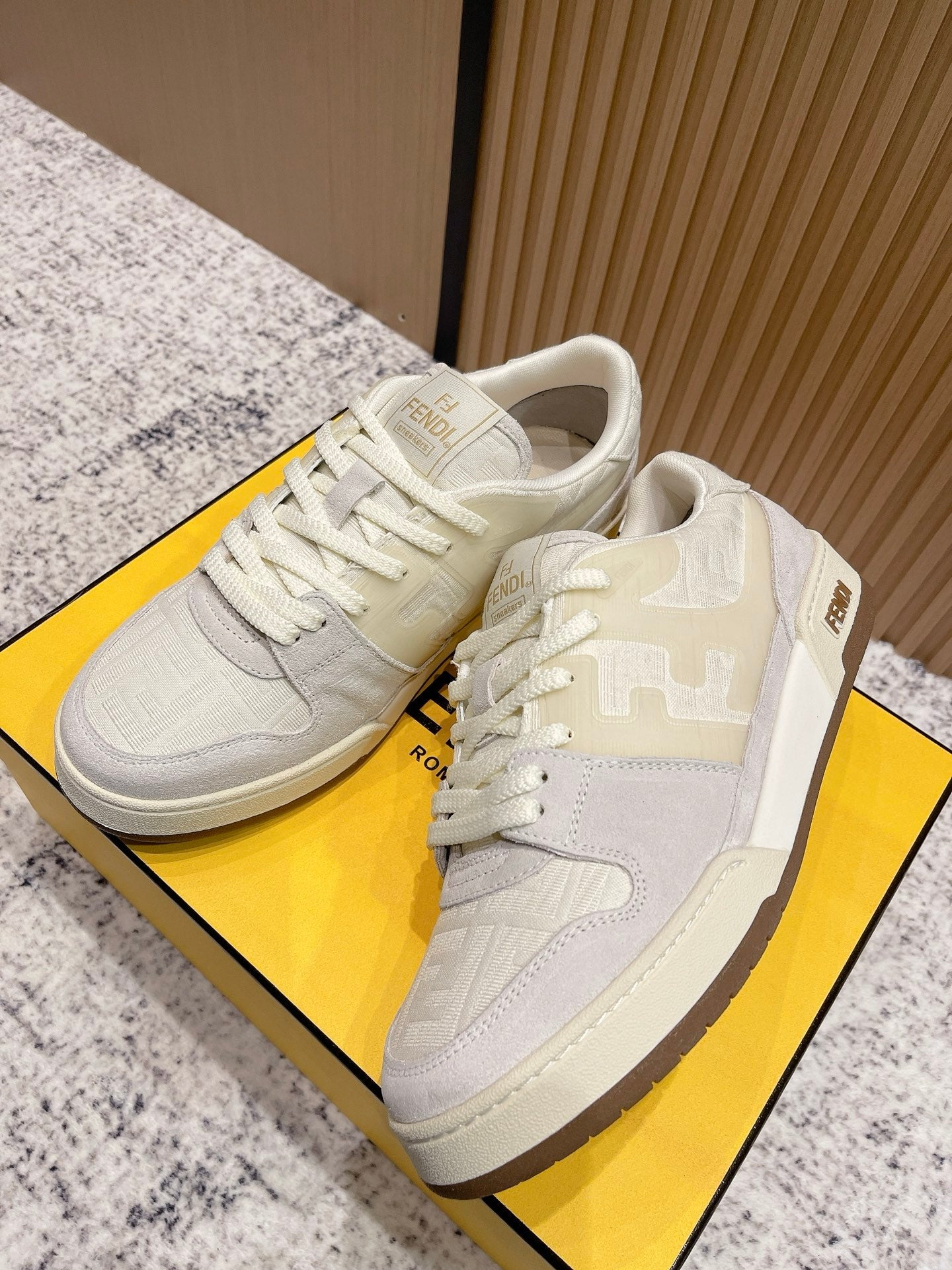 FENDI 25S MATCH SNEAKERS IN BEIGE FABRIC AND SUEDE STYLE 6