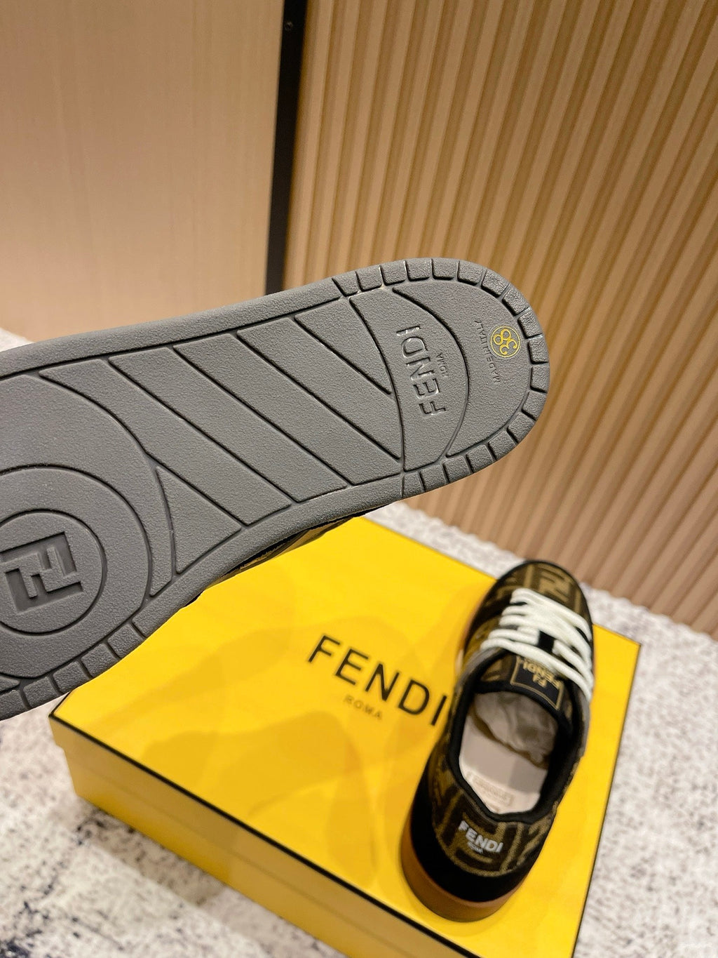FENDI 25S MATCH SNEAKERS IN BLACK SUEDE MIX BROWN CANVAS STYLE 5
