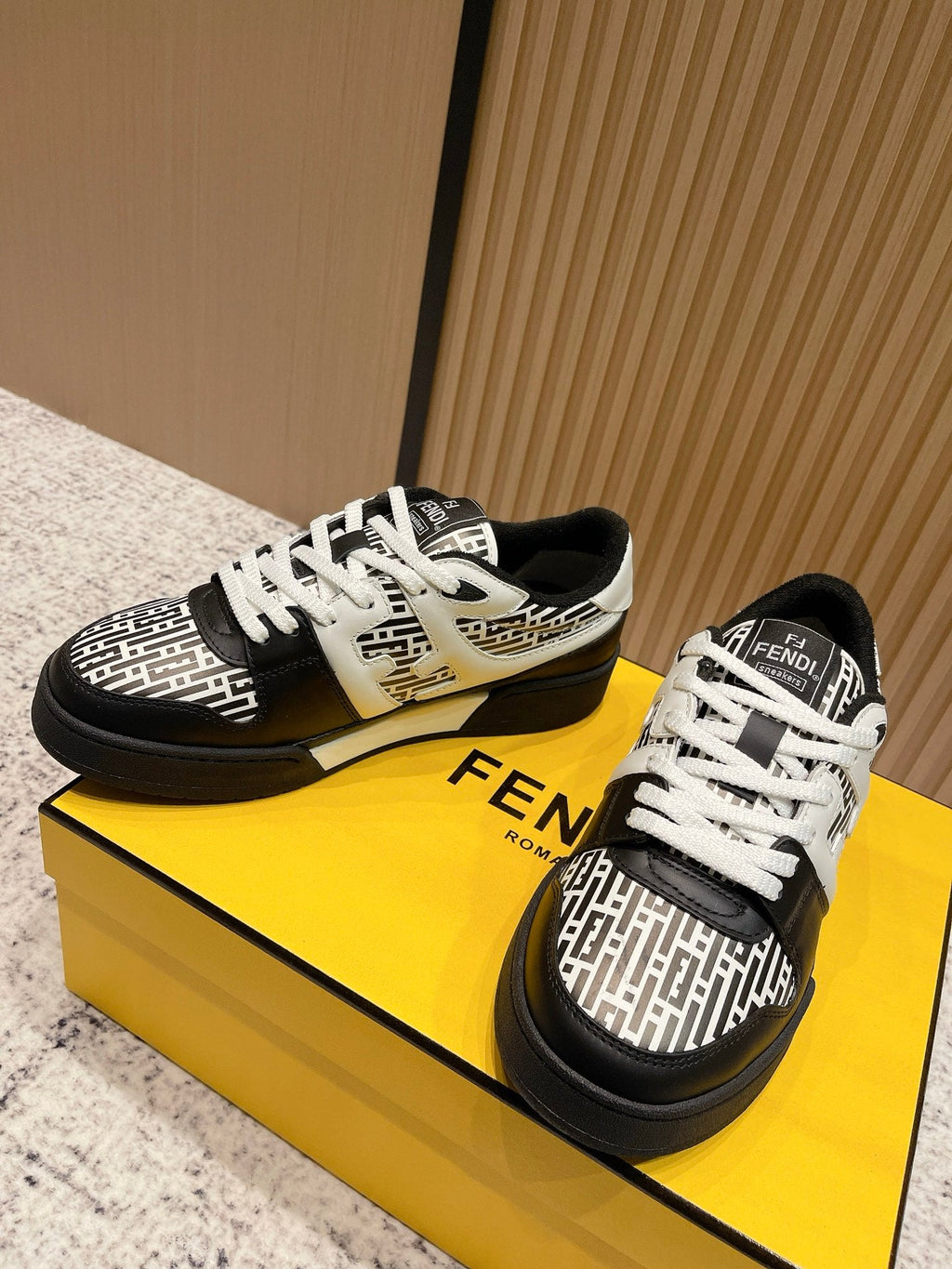 FENDI 25S MATCH SNEAKERS IN WHITE MIX BLACK CALFSKIN STYLE 2
