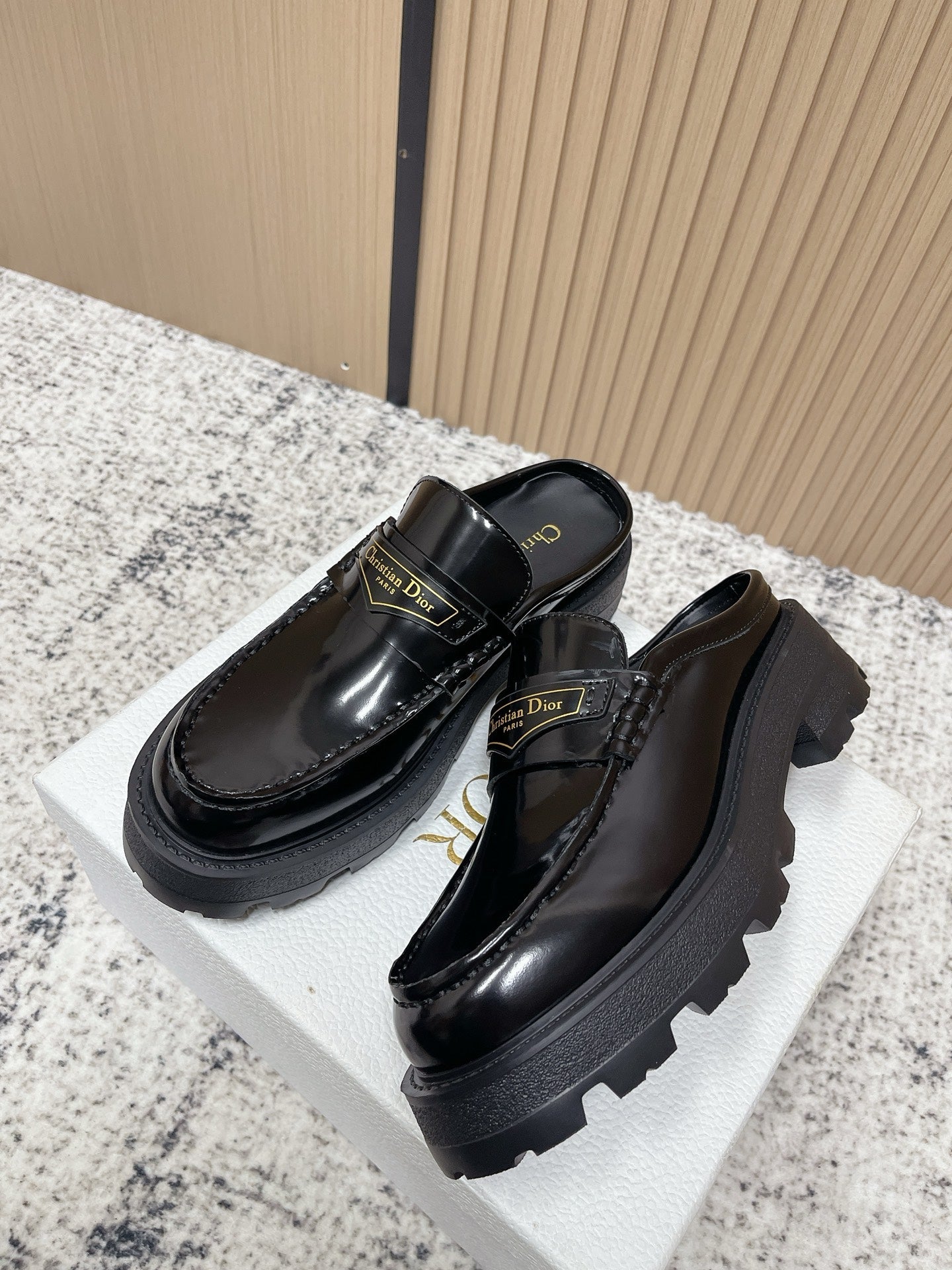 DIOR 25S BOY MULES IN BLACK CALFSKIN